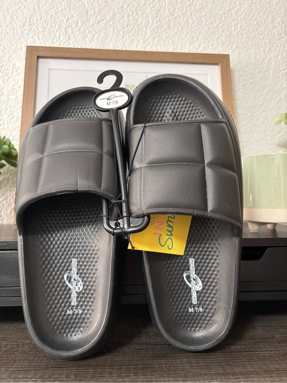 Black Padded Slide Sandals
